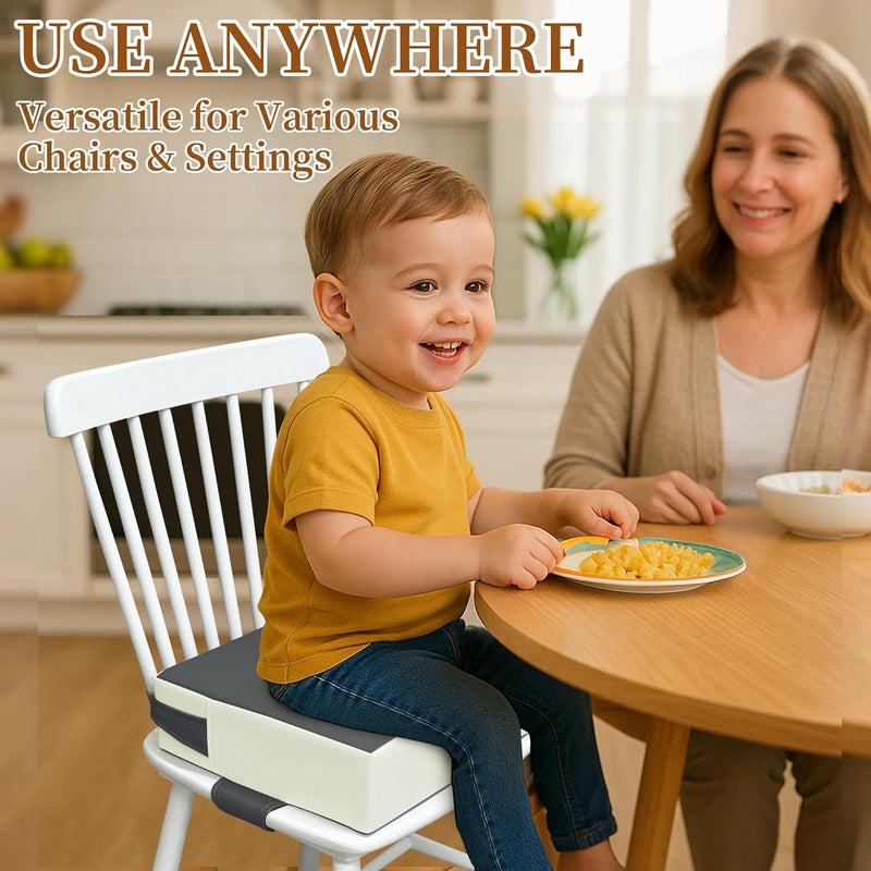 AAAini Toddler Booster Seat for Dining Table – PU Washable Cushion with Double Safe Straps, Non-Slip Bottom, Portable Travel Booster Seat for Toddlers (Dark Grey - Image 2